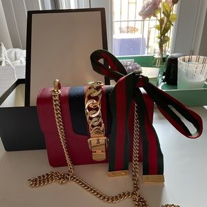 Gucci Sylvie Mini Red Calfskin Shoulder Bag
